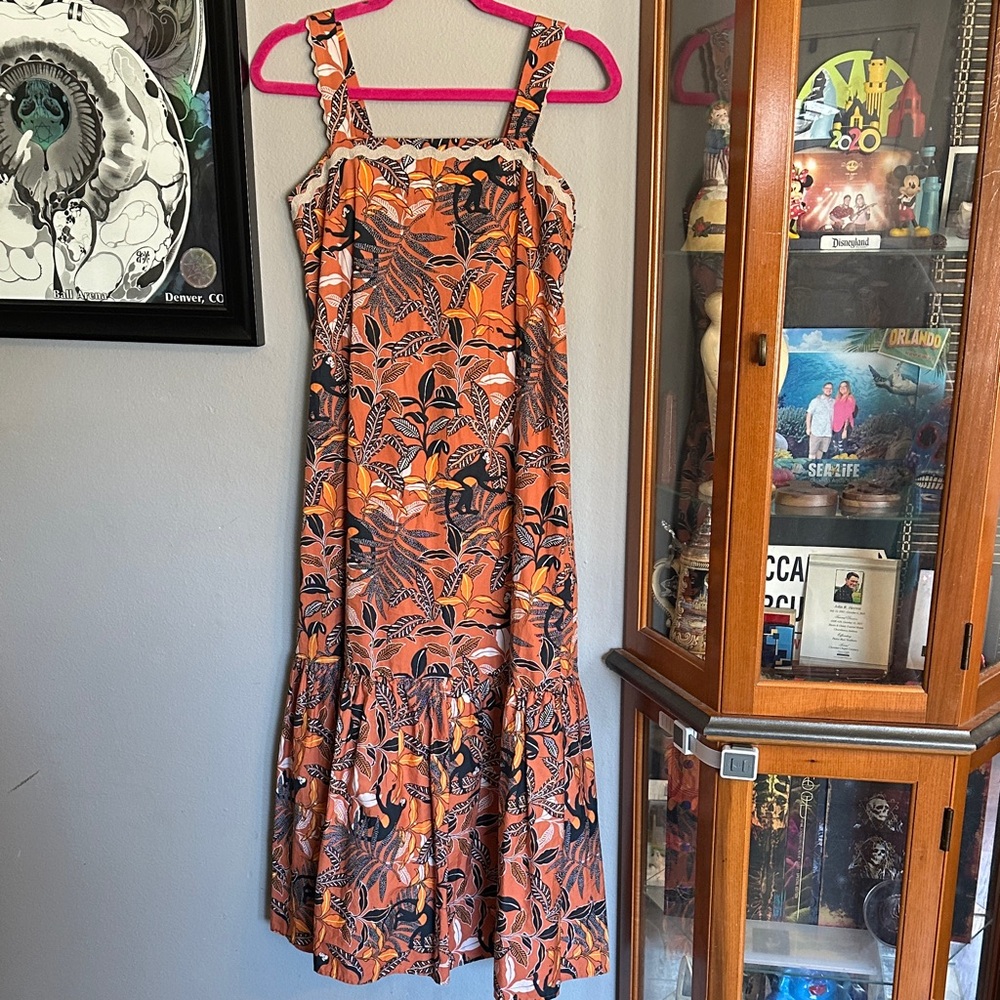 Tropical Orange Monkey Print Maxi Dress